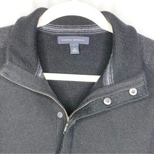 Banana Republic XL Mens Black 100% Wool Quarter Zip Sweater Excellent Condition